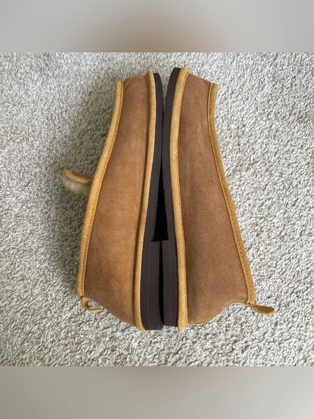 LL Bean Wicked Good Men's Slippers Tan Suede Shearling Warm Moccasin, Size 10M